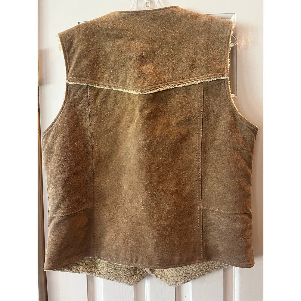 Vintage Suede Sherpa Lined Vest Men 42 Large Western Cowboy Yellowstone USA Flaw - Picture 4 of 12